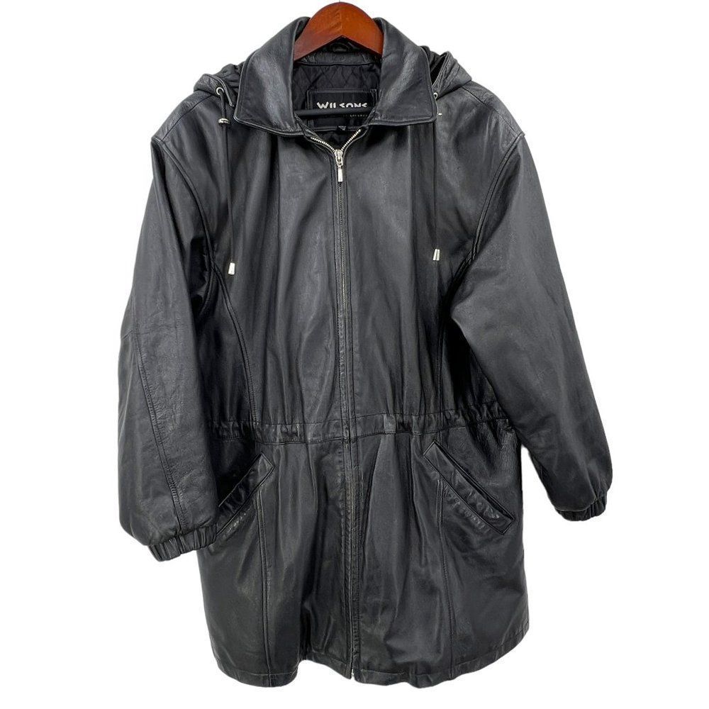 Vintage 90s Wilsons Leather Hooded Drawstring Waist Anorak Parka Jacket Coat